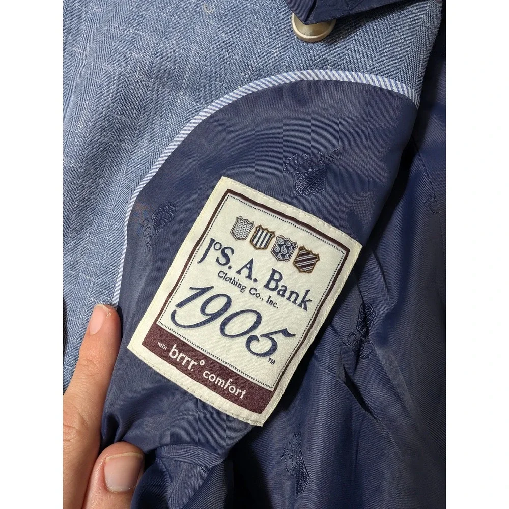 Jos. A. Bank Brrr Nylon Sport Coat Mens 44R Blue Wool Silk Linen Stretch‎ 1905